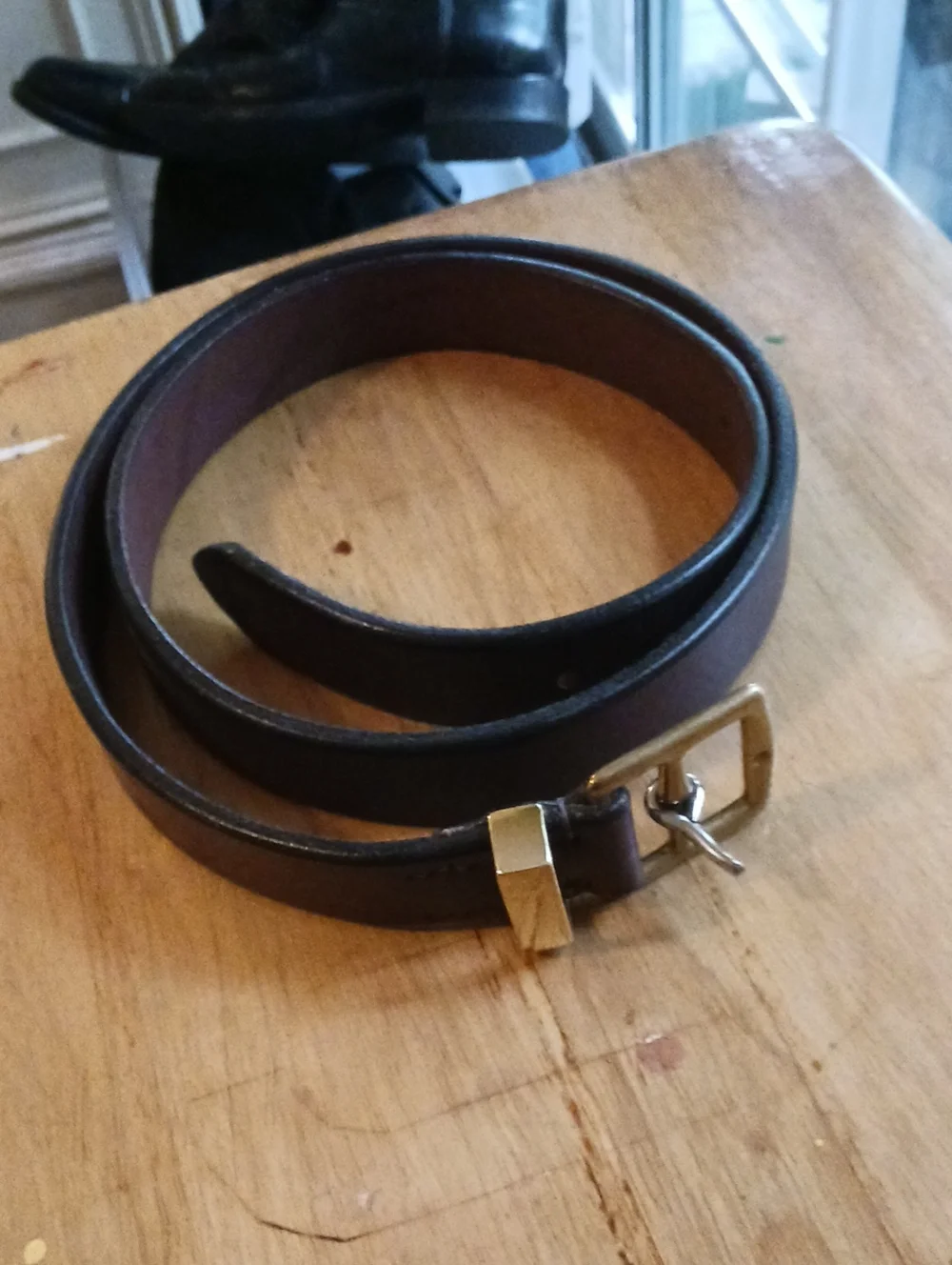 J. Peterman Classic Brown Leather Men's Belt with Gold Buckle